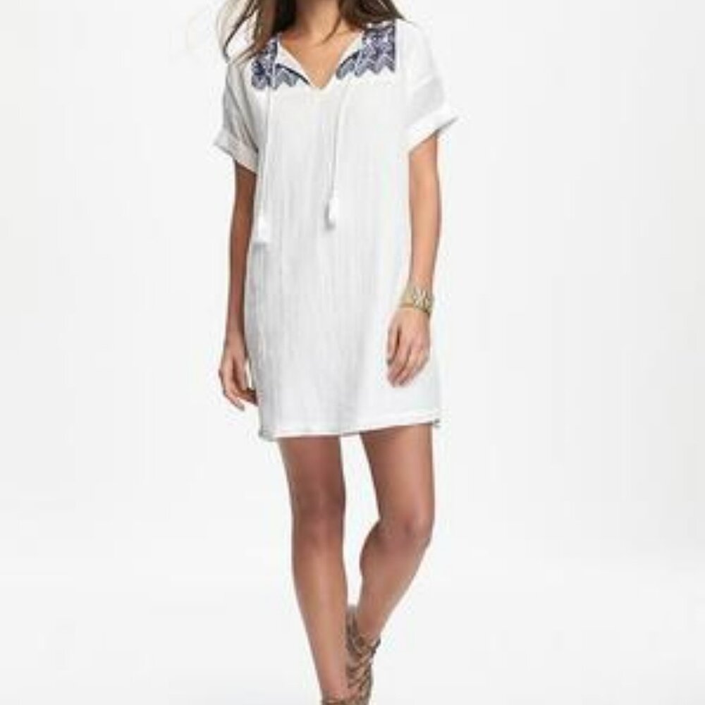 Retro Boho Embroidered Cocoon Shift Mini Dress